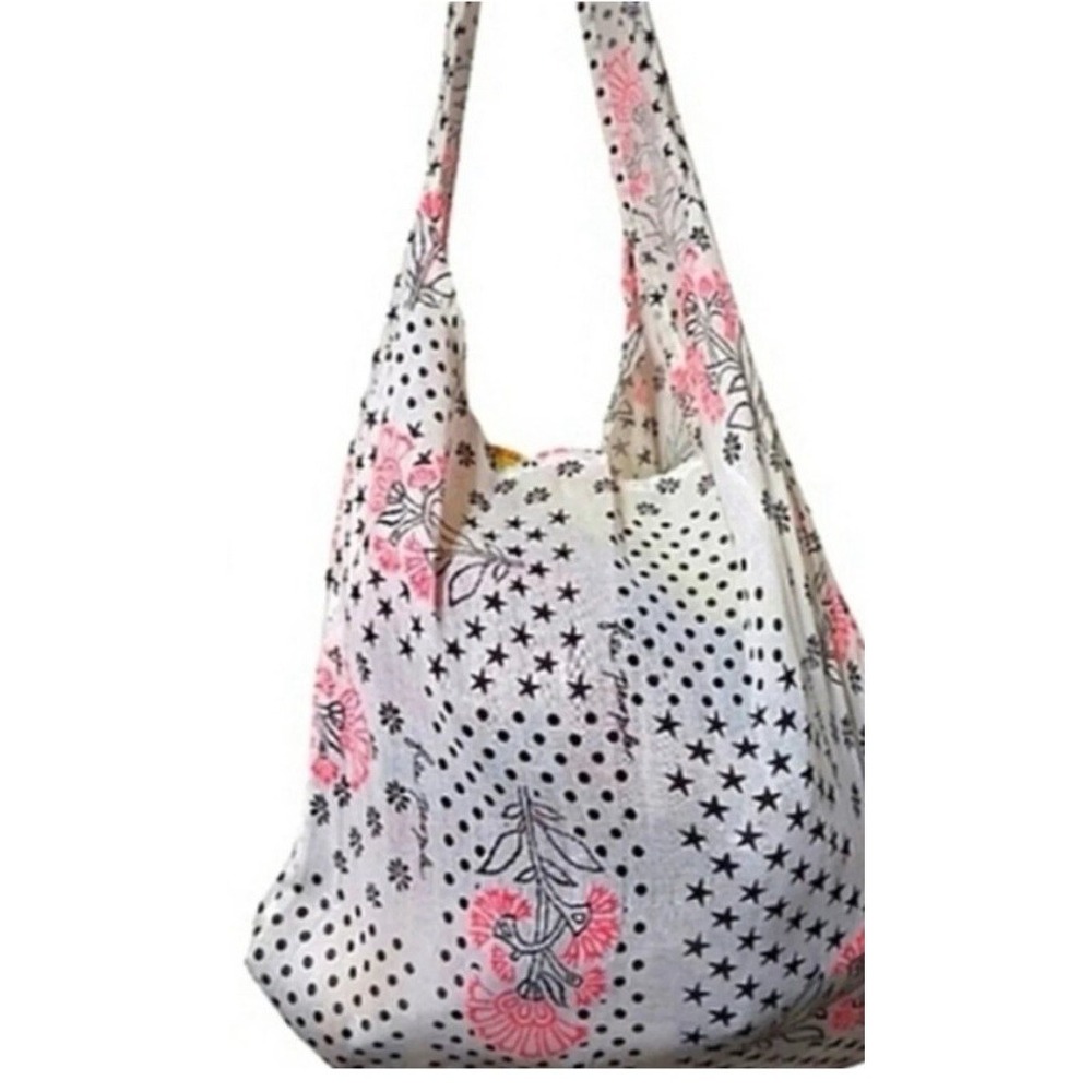 Free People Pink Floral Star Gauze Tote Bag Boho Slouchy Everyday Market Hobo